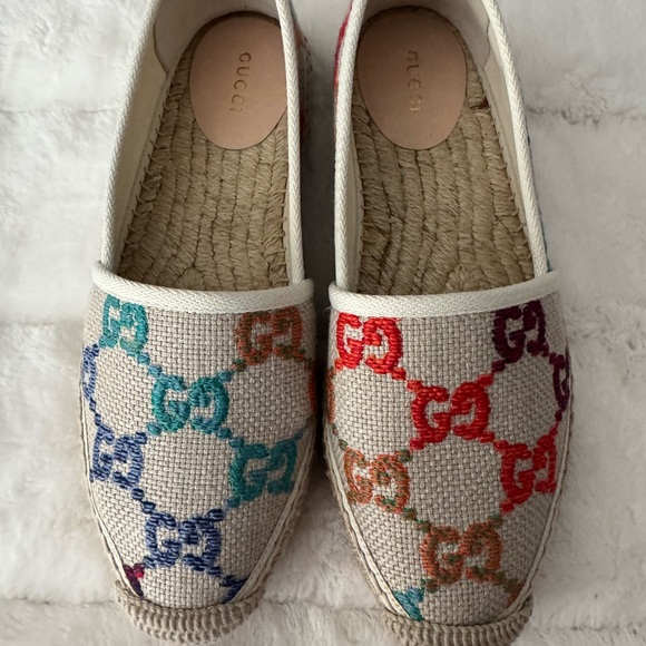 Gucci Brand New GG Linen Espadrilles 'Beige Multicolor’ Size 37.5 - Picture 1 of 6